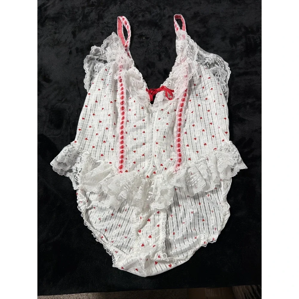 Vintage Alana Gale Teddie Twee Tiny Heart Ruffle Lace Lingerie Sz Large